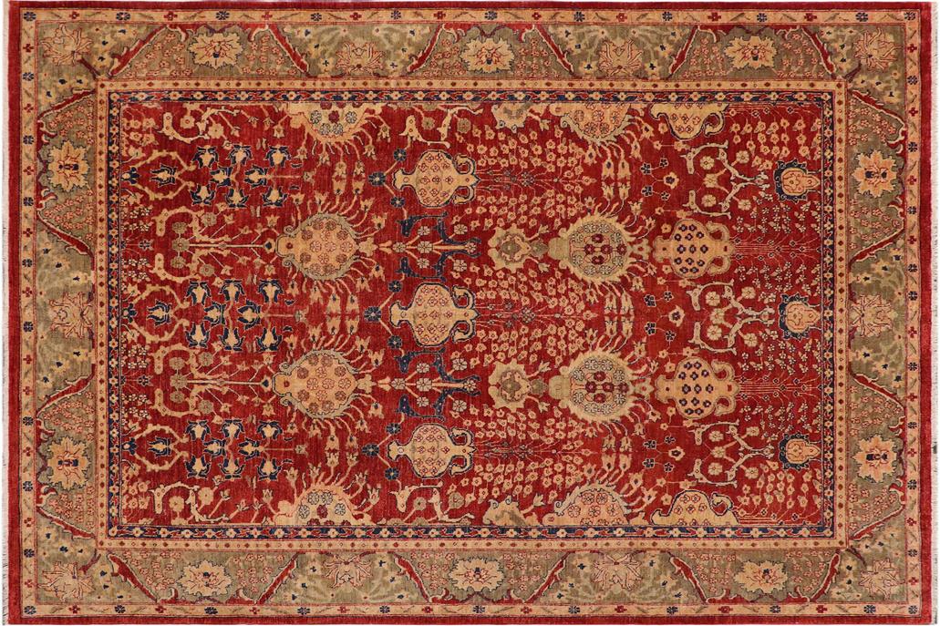 handmade Traditional Kafkaz Chobi Ziegler Red Olive Green Hand Knotted RECTANGLE 100% WOOL area rug 9 x 11