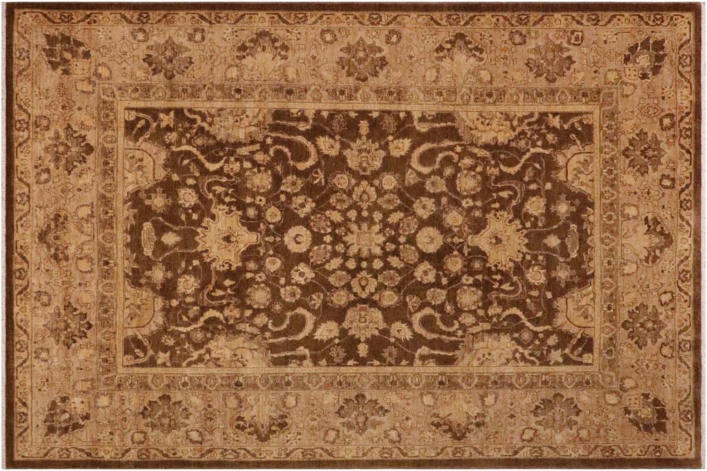 handmade Traditional Kafkaz Chobi Ziegler Brown Tan Hand Knotted RECTANGLE 100% WOOL area rug 9 x 12