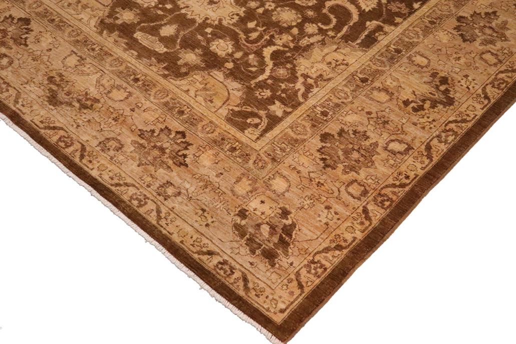 handmade Traditional Kafkaz Chobi Ziegler Brown Tan Hand Knotted RECTANGLE 100% WOOL area rug 9 x 12