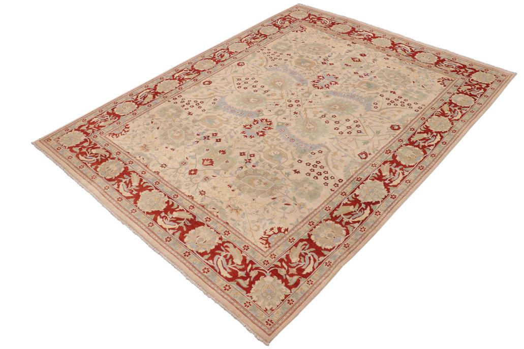 handmade Traditional Kafkaz Chobi Ziegler Beige Rust Hand Knotted RECTANGLE 100% WOOL area rug 9 x 12