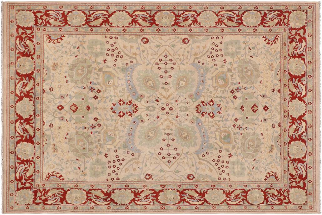 handmade Traditional Kafkaz Chobi Ziegler Beige Rust Hand Knotted RECTANGLE 100% WOOL area rug 9 x 12