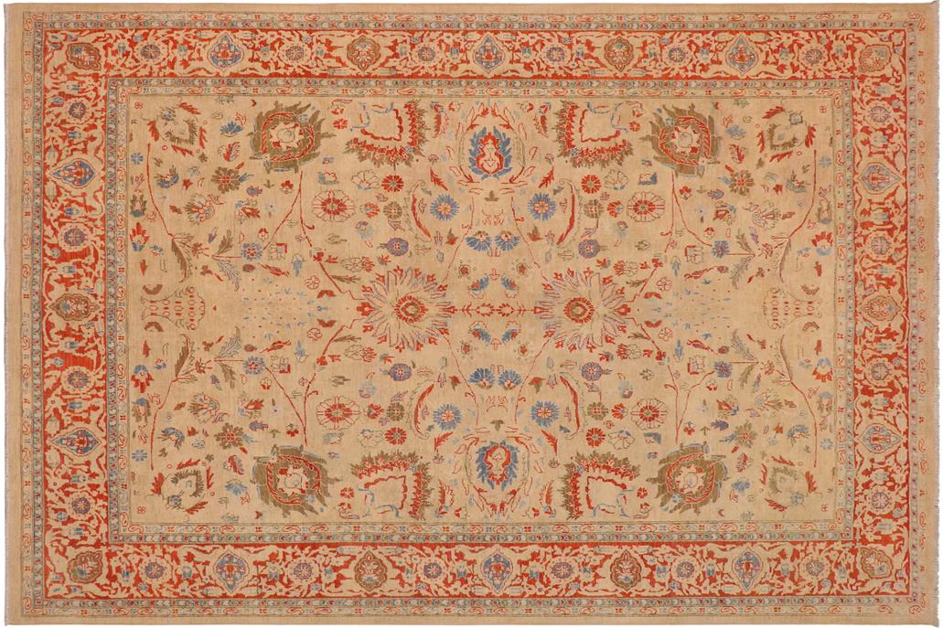 handmade Traditional Kafkaz Chobi Ziegler Tan Rust Hand Knotted RECTANGLE 100% WOOL area rug 9 x 12