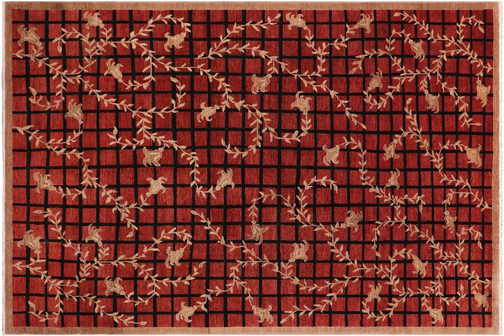 handmade Transitional Kafkaz Chobi Ziegler Red Tan Hand Knotted RECTANGLE 100% WOOL area rug 9 x 12