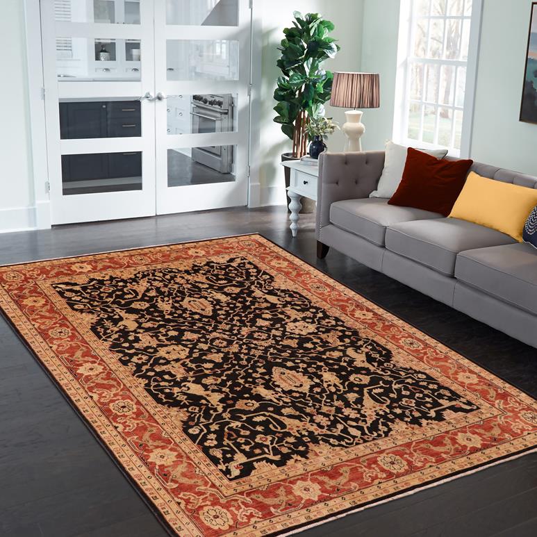 handmade Traditional Kafkaz Chobi Ziegler Black Rust Hand Knotted RECTANGLE 100% WOOL area rug 9 x 12