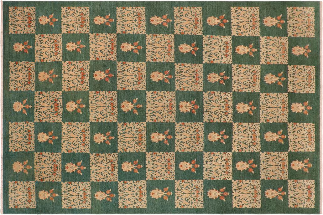 handmade Transitional Kafkaz Chobi Ziegler Green Lt. Tan Hand Knotted RECTANGLE 100% WOOL area rug 9 x 12