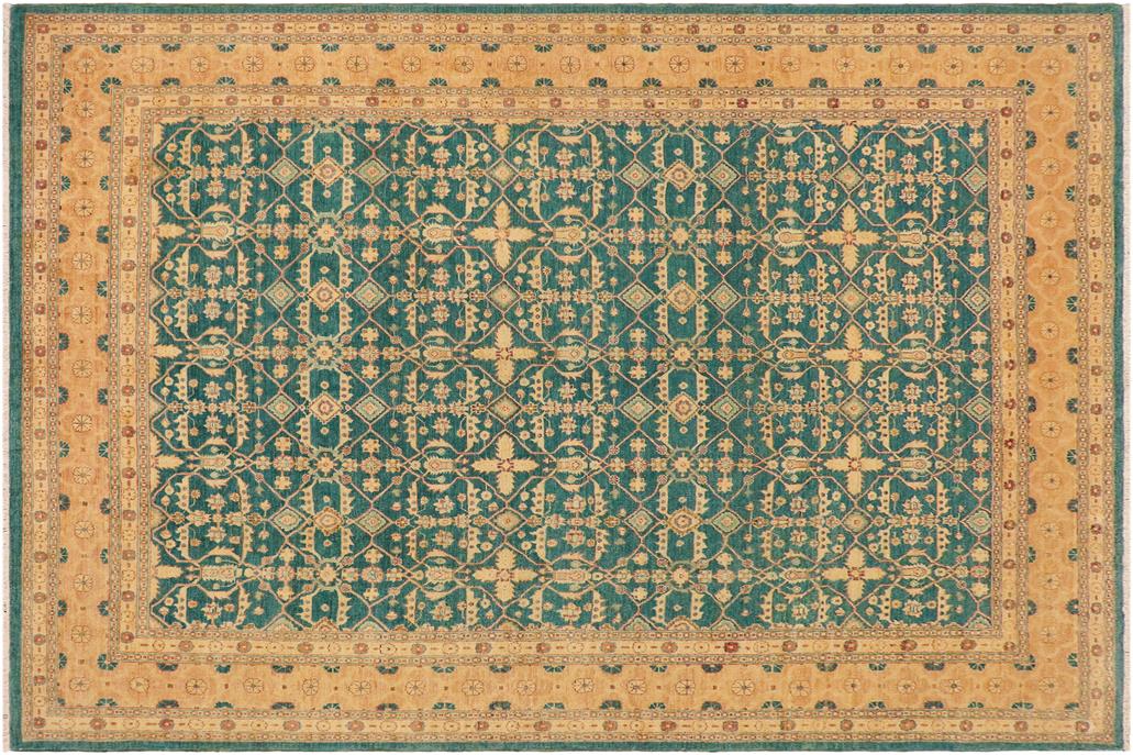 handmade Transitional Kafkaz Chobi Ziegler Lt. Green Nude Hand Knotted RECTANGLE 100% WOOL area rug 9 x 12