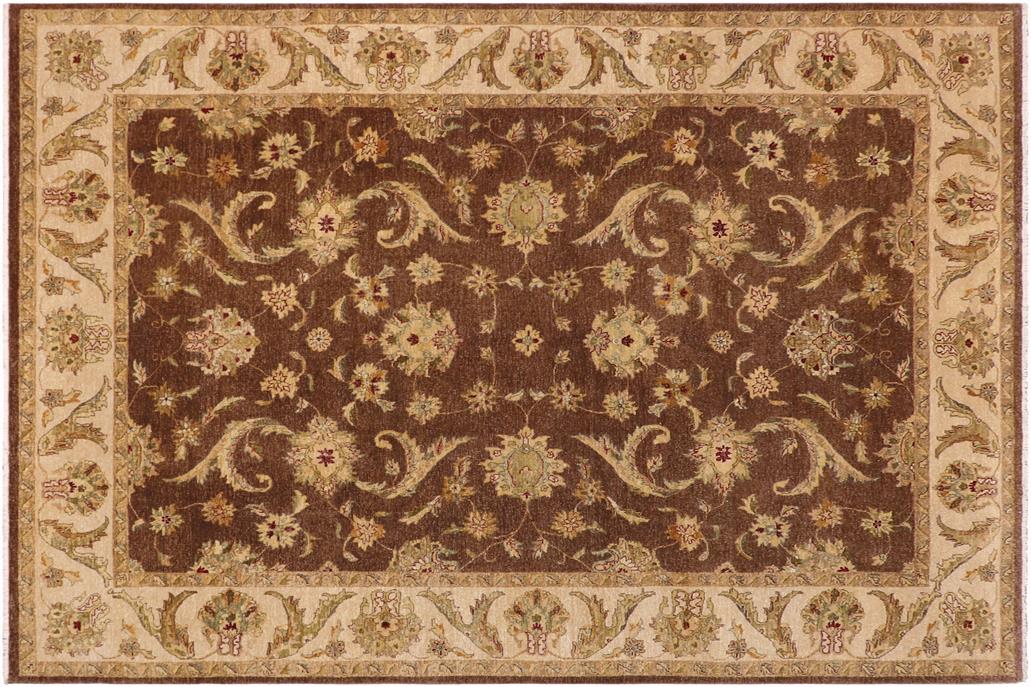 handmade Traditional Kafkaz Chobi Ziegler Brown Tan Hand Knotted RECTANGLE 100% WOOL area rug 9 x 12