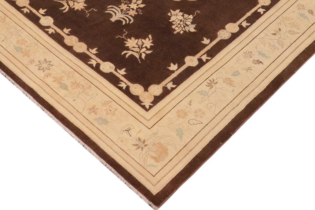 handmade Geometric Kafkaz Chobi Ziegler Brown Beige Hand Knotted RECTANGLE 100% WOOL area rug 9 x 12