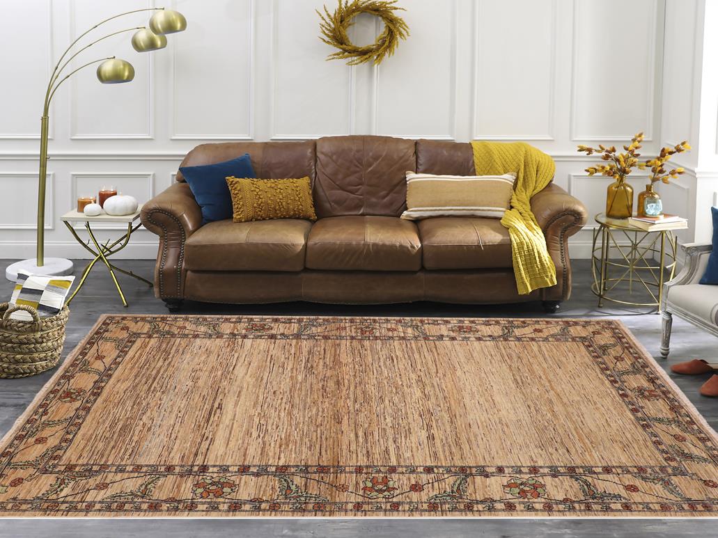 Contemporary Gabbeh Marquett Beige/Rust Wool Rug - 6'1'' x 9'5''