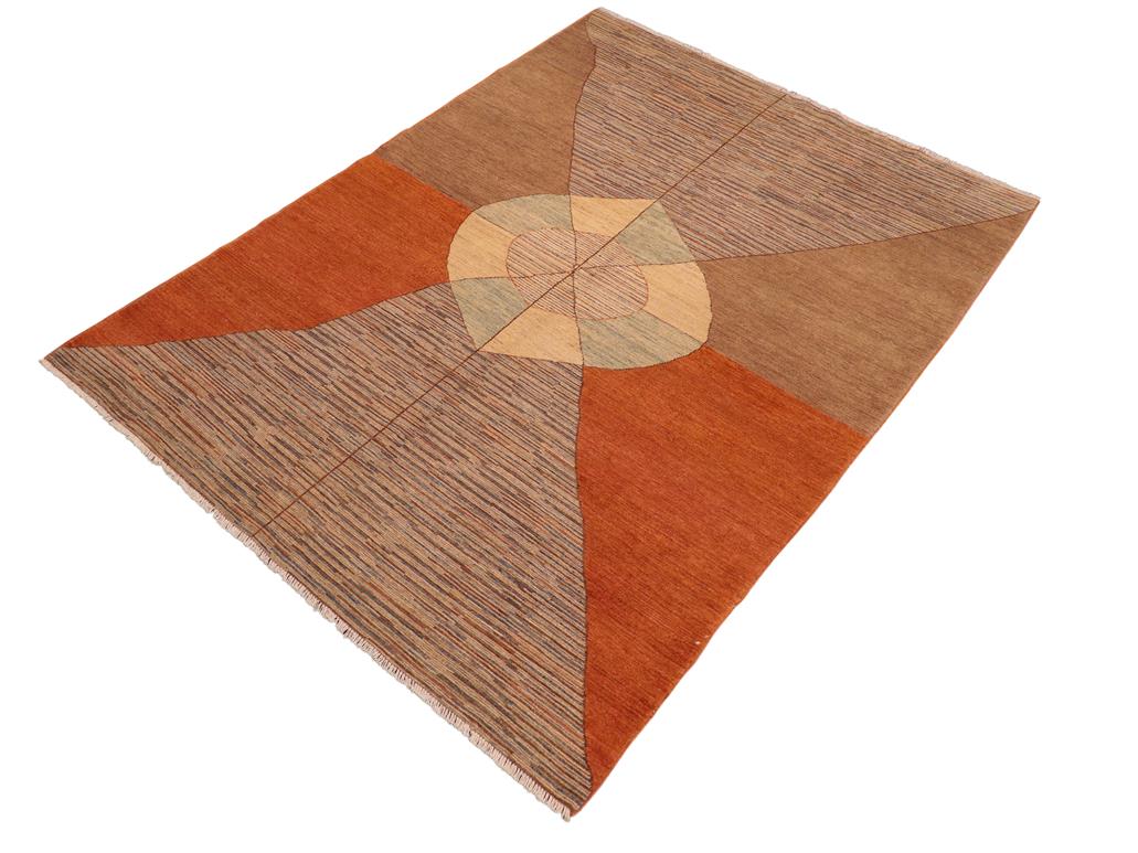 Bohemian Gabbeh Ling Orange/Brown Wool Rug - 6'2'' x 9'3''