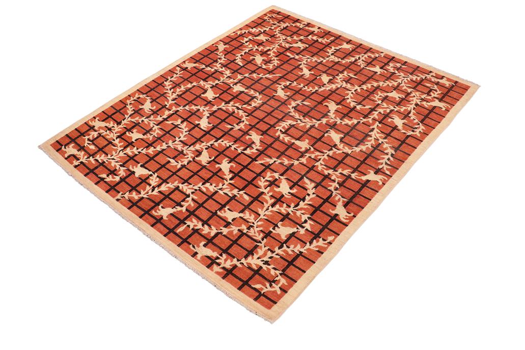 handmade Transitional Kafkaz Chobi Ziegler Orange Tan Hand Knotted RECTANGLE 100% WOOL area rug 6 x 9