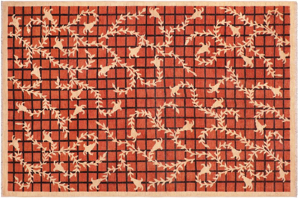 handmade Transitional Kafkaz Chobi Ziegler Orange Tan Hand Knotted RECTANGLE 100% WOOL area rug 6 x 9