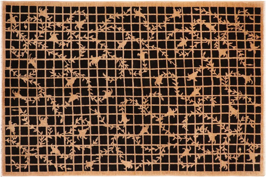 handmade Transitional Kafkaz Chobi Ziegler Black Tan Hand Knotted RECTANGLE 100% WOOL area rug 6 x 9