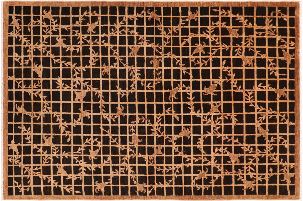 handmade Transitional Kafkaz Chobi Ziegler Black Tan Hand Knotted RECTANGLE 100% WOOL area rug 6 x 9