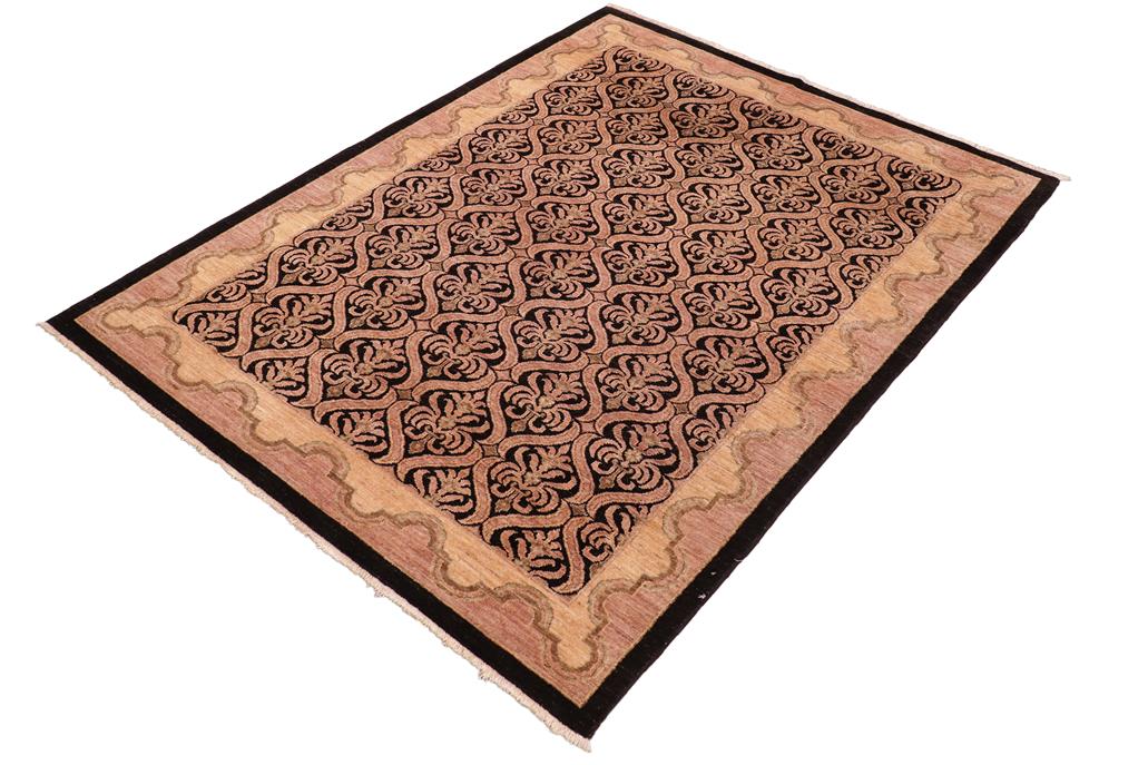 handmade Transitional Kafkaz Chobi Ziegler Black Tan Hand Knotted RECTANGLE 100% WOOL area rug 6 x 9