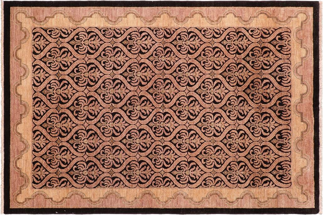 handmade Transitional Kafkaz Chobi Ziegler Black Tan Hand Knotted RECTANGLE 100% WOOL area rug 6 x 9
