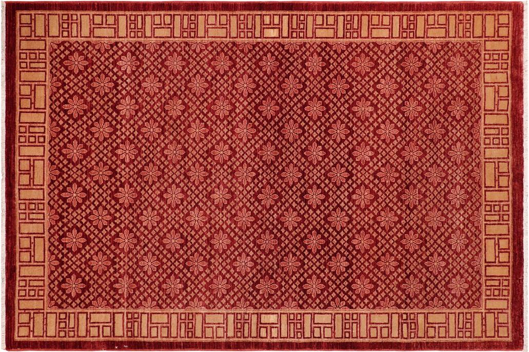 handmade Transitional  Red Tan Hand Knotted RECTANGLE 100% WOOL area rug 6 x 9
