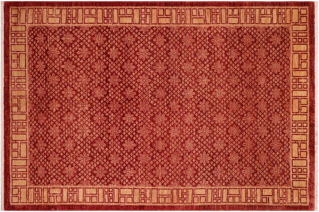 handmade Transitional Kafkaz Chobi Ziegler Red Tan Hand Knotted RECTANGLE 100% WOOL area rug 6 x 9