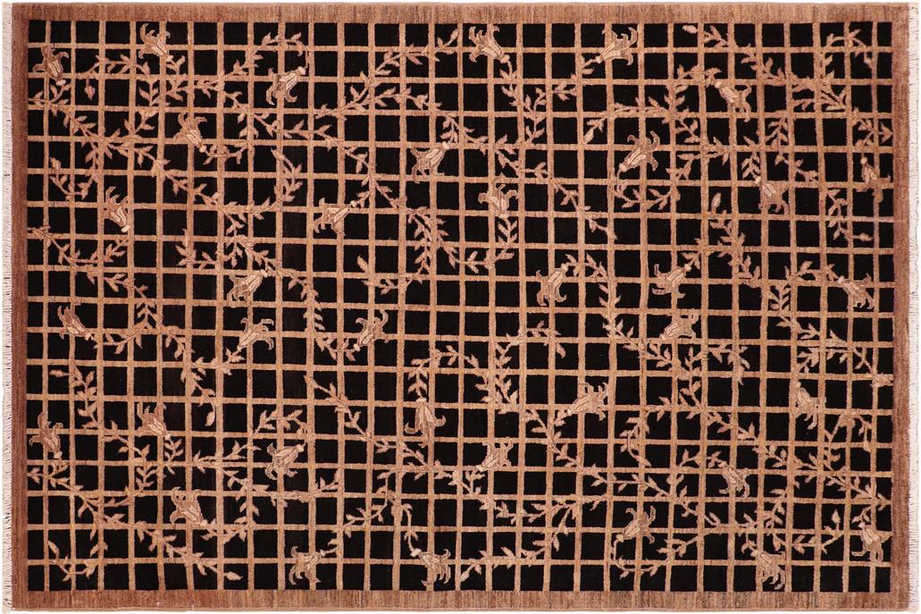 handmade Transitional Kafkaz Chobi Ziegler Black Brown Hand Knotted RECTANGLE 100% WOOL area rug 6 x 9
