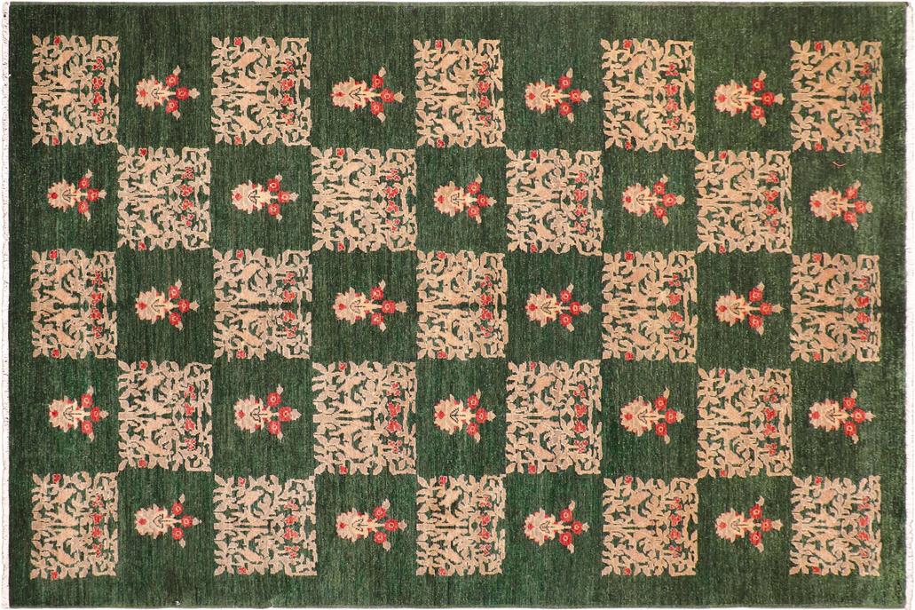 handmade Transitional Kafkaz Chobi Ziegler Green Tan Hand Knotted RECTANGLE 100% WOOL area rug 6 x 9