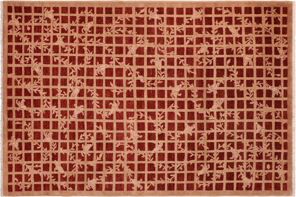 handmade Transitional Kafkaz Chobi Ziegler Red Tan Hand Knotted RECTANGLE 100% WOOL area rug 6 x 9