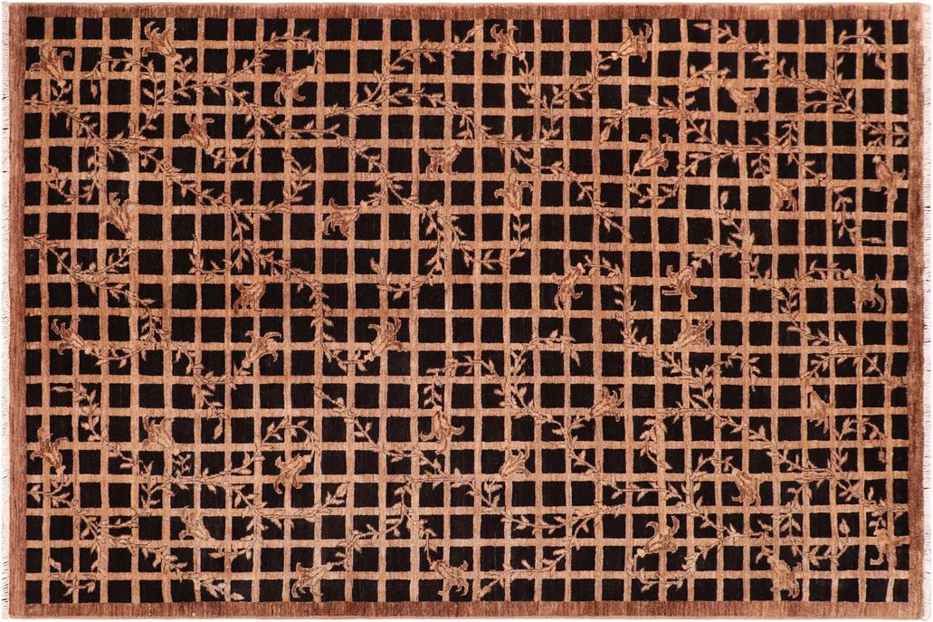 handmade Transitional Kafkaz Chobi Ziegler Black Brown Hand Knotted RECTANGLE 100% WOOL area rug 6 x 8