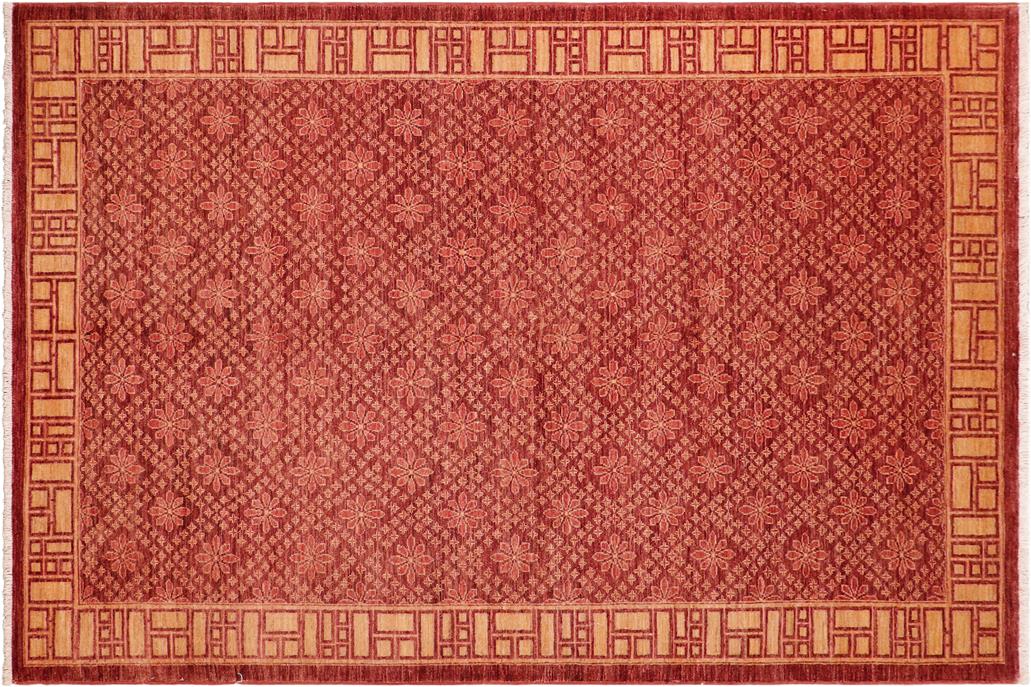handmade Transitional Kafkaz Chobi Ziegler Red Gold Hand Knotted RECTANGLE 100% WOOL area rug 6 x 9