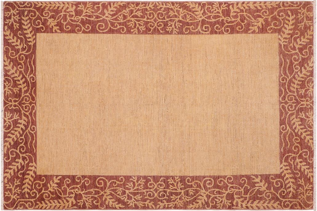 Handmade Kafakz Chobi Ziegler Modern Contemporary Beige Brown Hand Knotted Rectangel Hand Knotted 100% Vegetable Dyed wool area rug 6 x 9