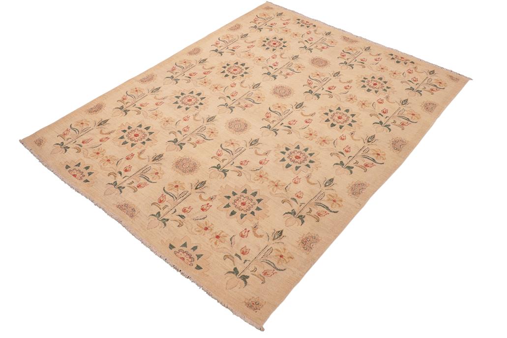 handmade Transitional Kafkaz Chobi Ziegler Tan Green Hand Knotted RECTANGLE 100% WOOL area rug 6 x 9