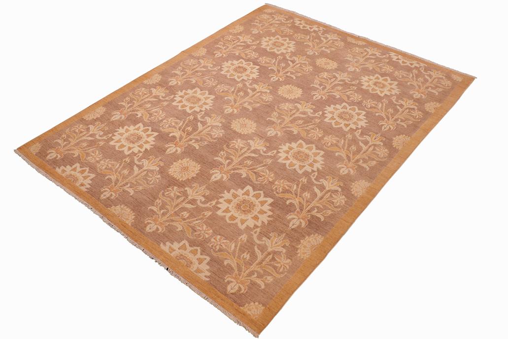 handmade Transitional Kafkaz Chobi Ziegler Brown Gold Hand Knotted RECTANGLE 100% WOOL area rug 6 x 9