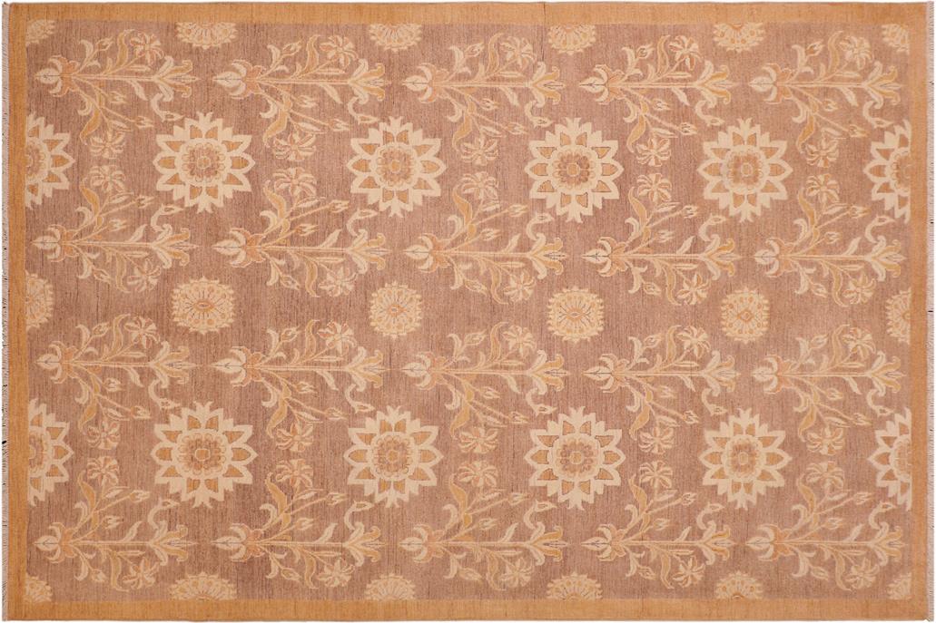 handmade Transitional Kafkaz Chobi Ziegler Brown Gold Hand Knotted RECTANGLE 100% WOOL area rug 6 x 9