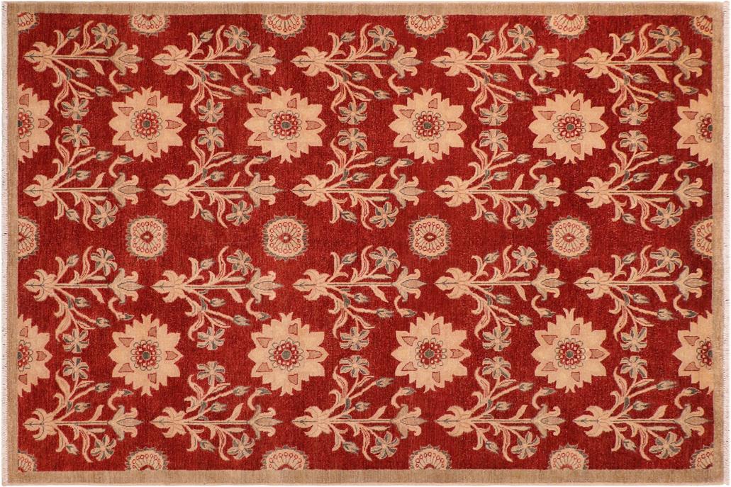 handmade Transitional Kafkaz Chobi Ziegler Rust Tan Hand Knotted RECTANGLE 100% WOOL area rug 6 x 9