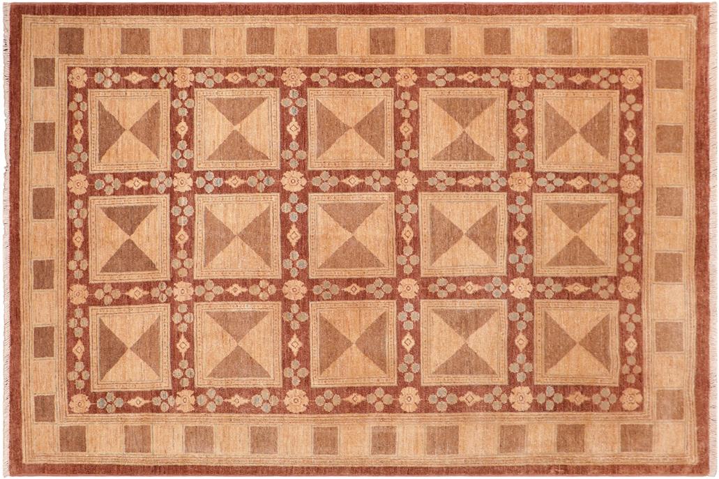 handmade Transitional Kafkaz Chobi Ziegler Brown Tan Hand Knotted RECTANGLE 100% WOOL area rug 6 x 9