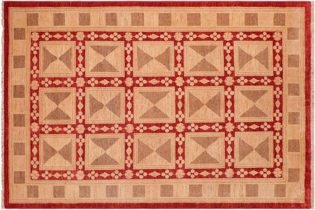 handmade Transitional Kafkaz Chobi Ziegler Red Tan Hand Knotted RECTANGLE 100% WOOL area rug 6 x 9
