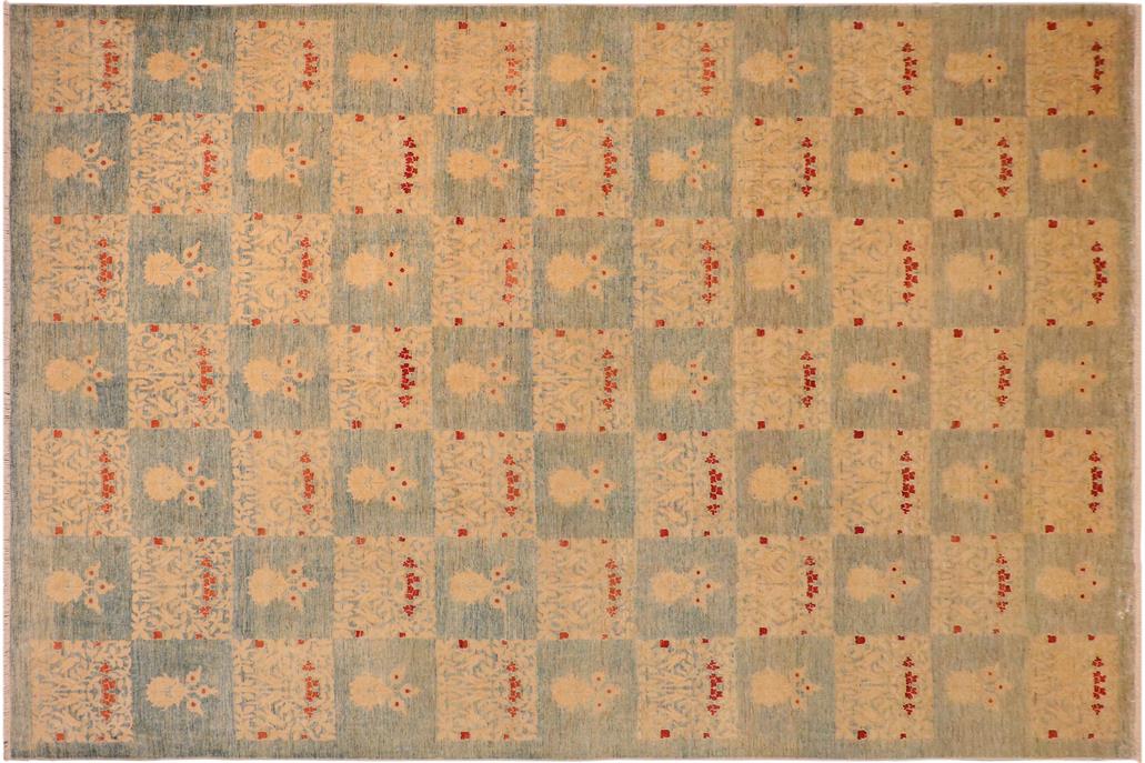 handmade Transitional Kafkaz Chobi Ziegler Blue Tan Hand Knotted RECTANGLE 100% WOOL area rug 10 x 14