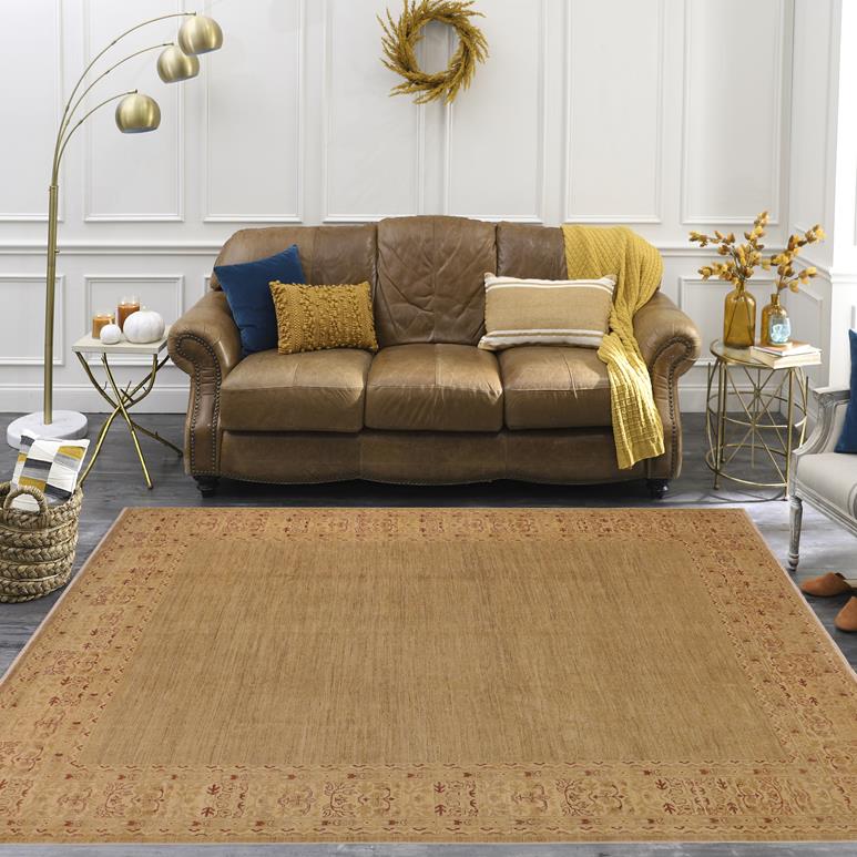 Handmade Kafakz Chobi Ziegler Modern Contemporary Green Tan Hand Knotted Rectangel Hand Knotted 100% Vegetable Dyed wool area rug 10 x 14