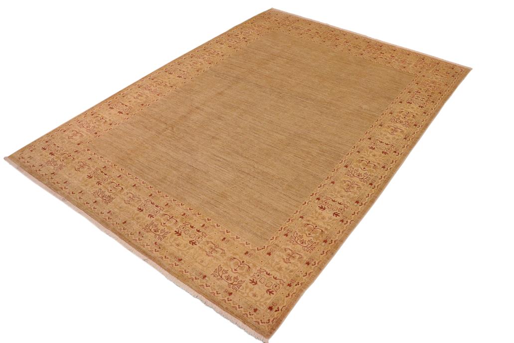 Handmade Kafakz Chobi Ziegler Modern Contemporary Green Tan Hand Knotted Rectangel Hand Knotted 100% Vegetable Dyed wool area rug 10 x 14