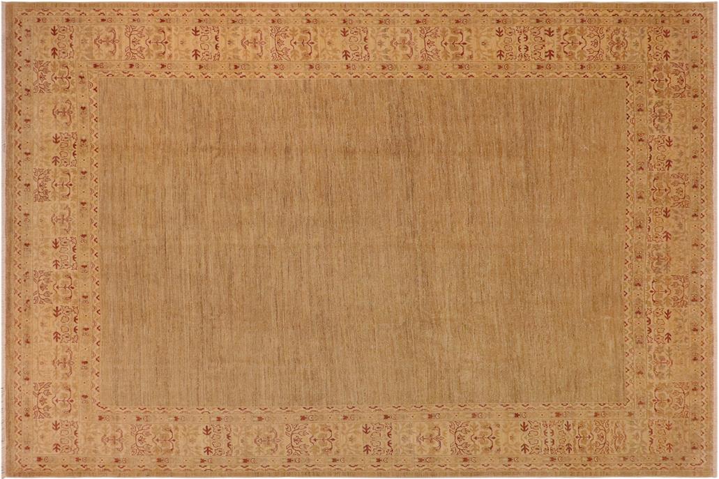 Handmade Kafakz Chobi Ziegler Modern Contemporary Green Tan Hand Knotted Rectangel Hand Knotted 100% Vegetable Dyed wool area rug 10 x 14