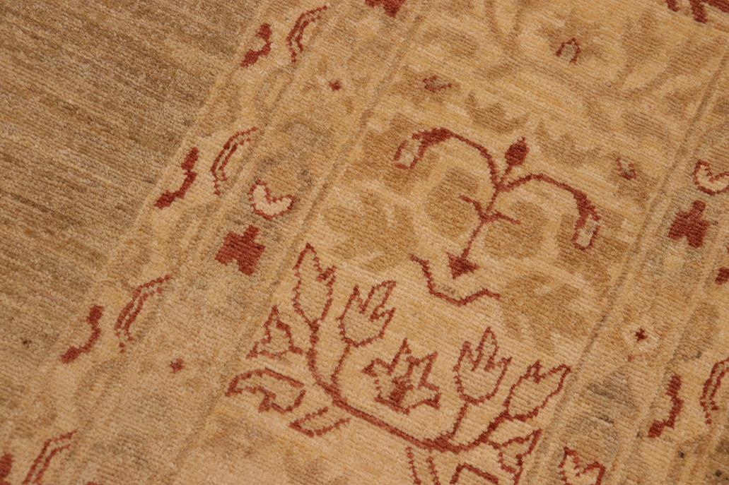 Handmade Kafakz Chobi Ziegler Modern Contemporary Green Tan Hand Knotted Rectangel Hand Knotted 100% Vegetable Dyed wool area rug 10 x 14