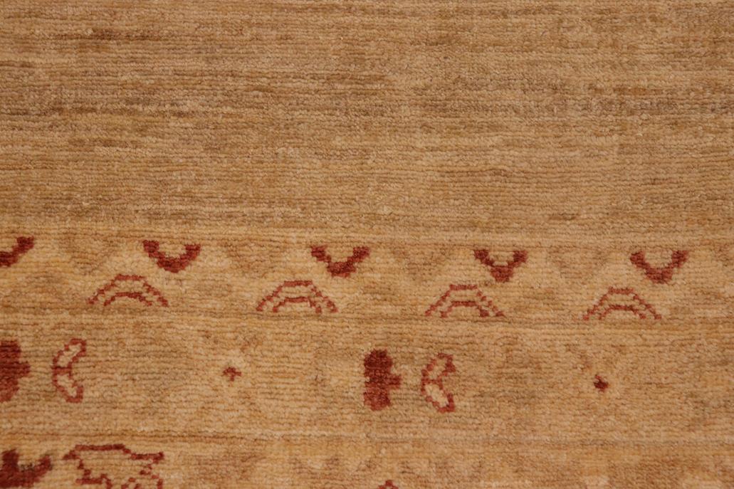 Handmade Kafakz Chobi Ziegler Modern Contemporary Green Tan Hand Knotted Rectangel Hand Knotted 100% Vegetable Dyed wool area rug 10 x 14