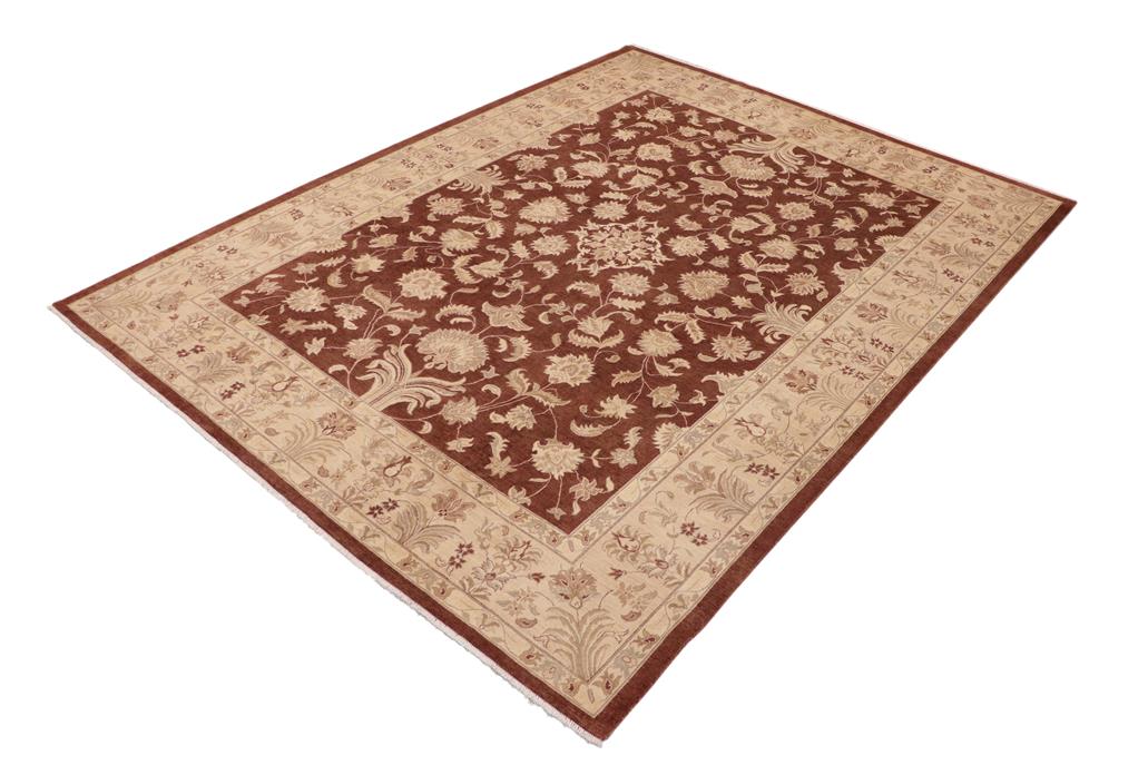 handmade Traditional Kafkaz Chobi Ziegler Brown Tan Hand Knotted RECTANGLE 100% WOOL area rug 10 x 14