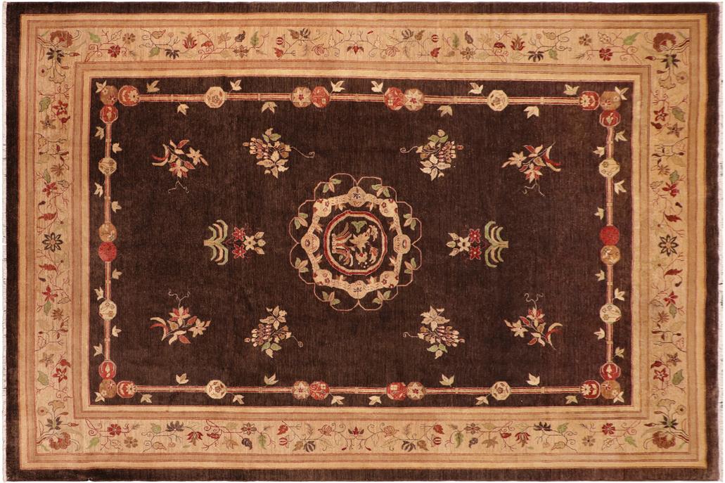 handmade Geometric Kafkaz Chobi Ziegler Brown Tan Hand Knotted RECTANGLE 100% WOOL area rug 10 x 14