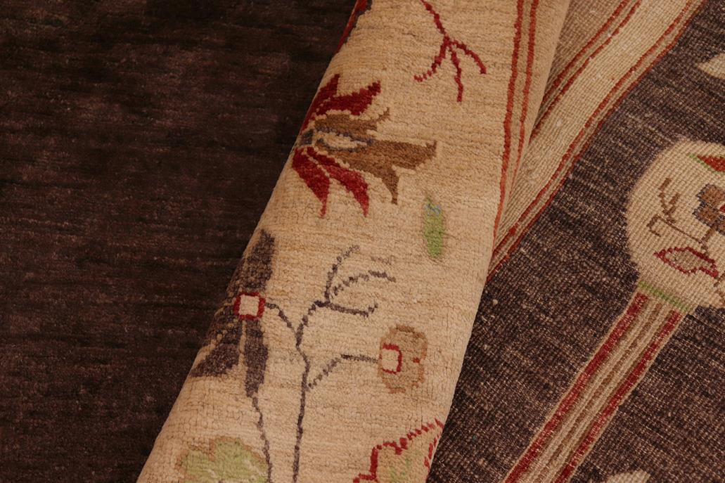 handmade Geometric Kafkaz Chobi Ziegler Brown Tan Hand Knotted RECTANGLE 100% WOOL area rug 10 x 14