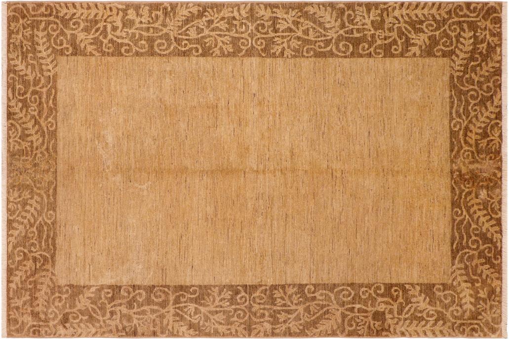 Handmade Kafakz Chobi Ziegler Modern Contemporary Tan Brown Hand Knotted Rectangel Hand Knotted 100% Vegetable Dyed wool area rug 6 x 9