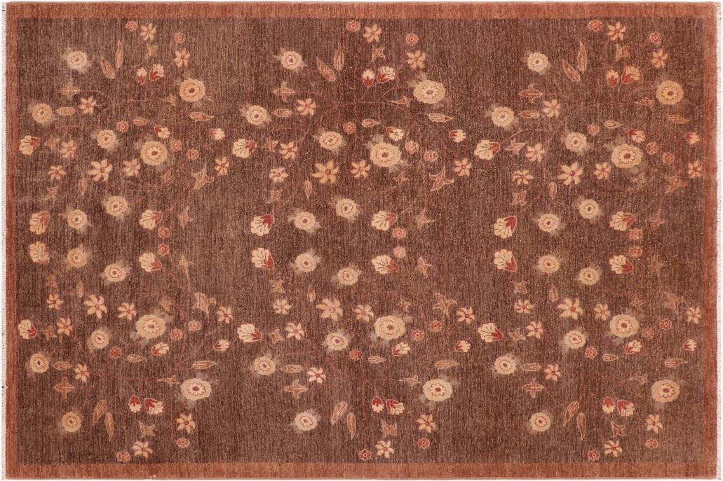 handmade Transitional Kafkaz Chobi Ziegler Brown Beige Hand Knotted RECTANGLE 100% WOOL area rug 6 x 9