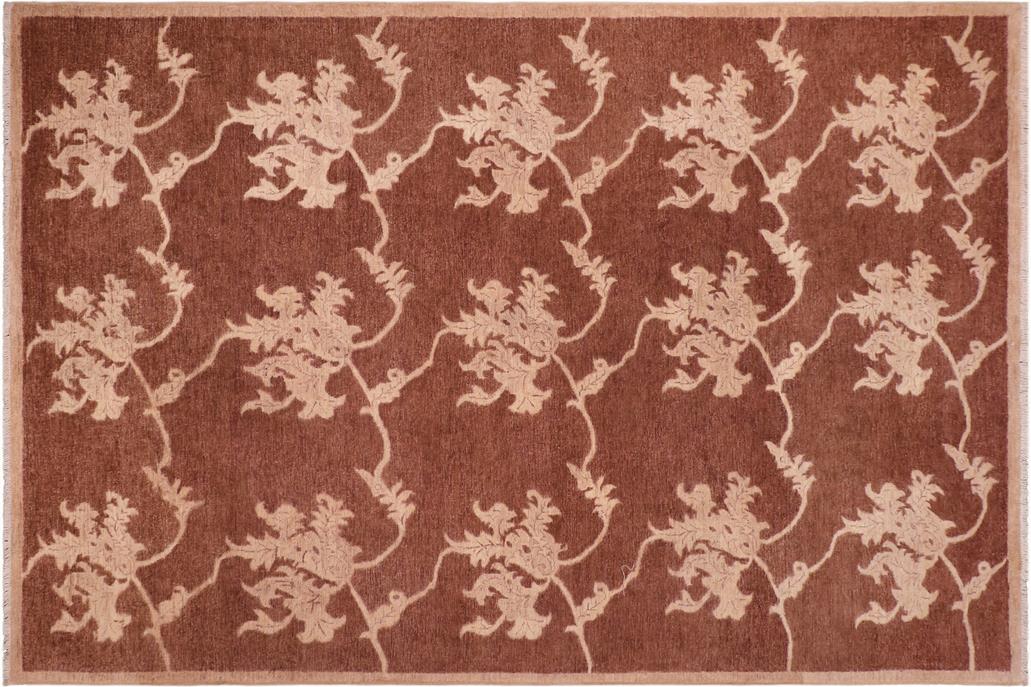 handmade Transitional Kafkaz Chobi Ziegler Brown Tan Hand Knotted RECTANGLE 100% WOOL area rug 6 x 9