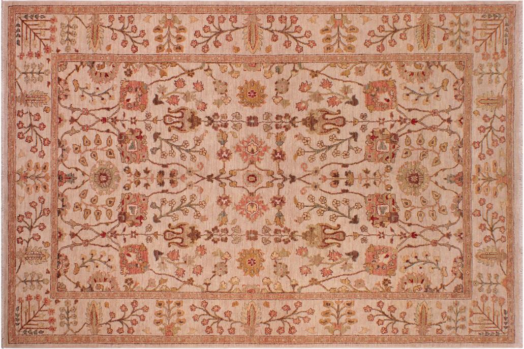 handmade Traditional Kafkaz Chobi Ziegler Beige Lt.orange Hand Knotted RECTANGLE 100% WOOL area rug 6 x 9