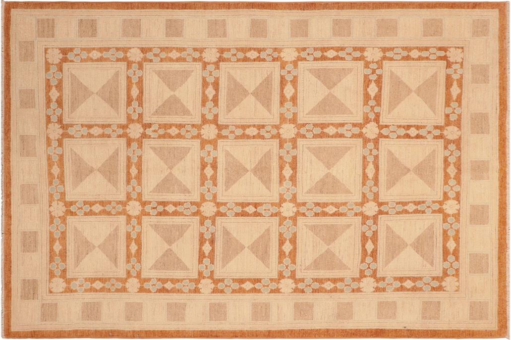 handmade Transitional Kafkaz Chobi Ziegler Rust Tan Hand Knotted RECTANGLE 100% WOOL area rug 6 x 9