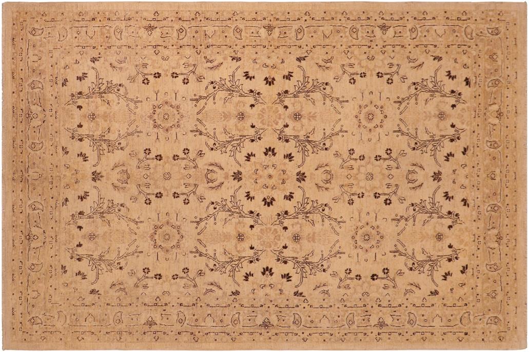 handmade Transitional Kafkaz Chobi Ziegler Beige Tan Hand Knotted RECTANGLE 100% WOOL area rug 6 x 9