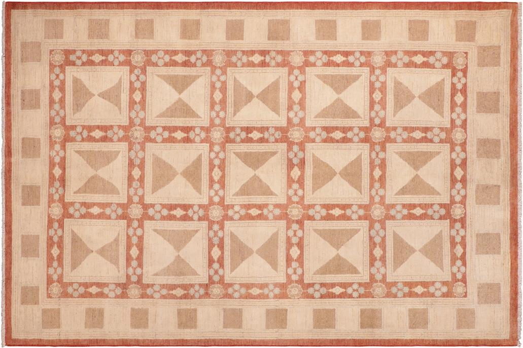 handmade Transitional Kafkaz Chobi Ziegler Rust Tan Hand Knotted RECTANGLE 100% WOOL area rug 6 x 9
